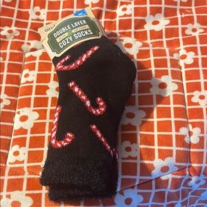 Airplus Black Double Layer Cozy Socks with Red Pattern